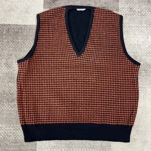 Vintage Forstmann Mens Large 100% Lambswool V-Neck Sweater Vest Black Orange